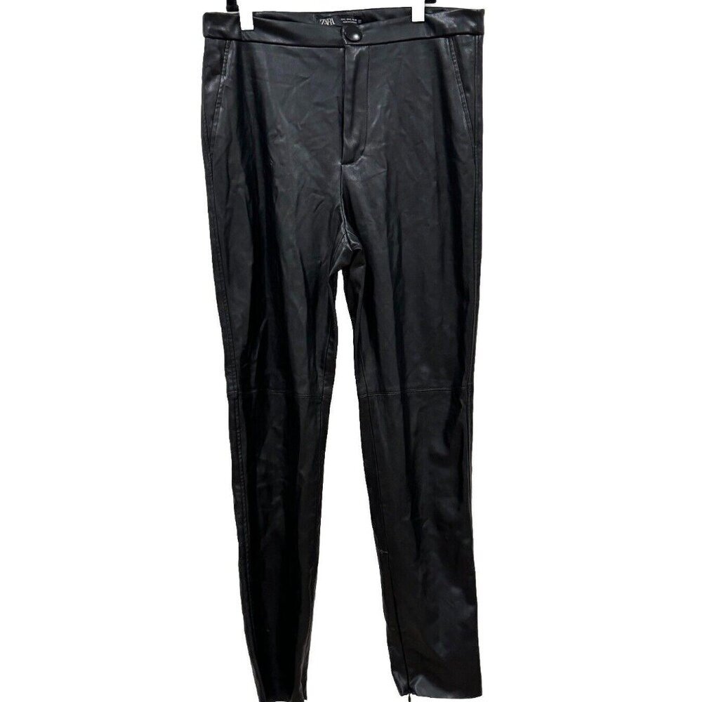 ZARA Faux Leather Leggings Skinny Pants Side Zipper Slit Size Large L